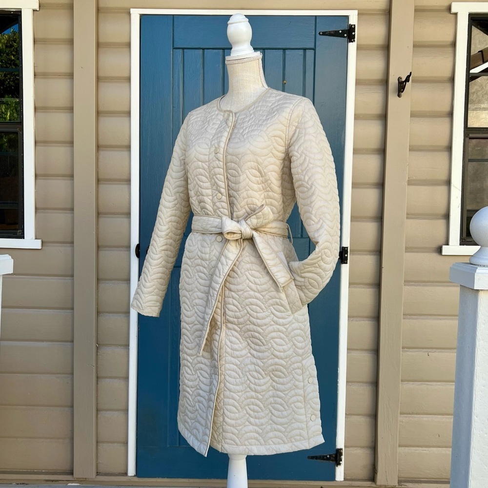 Bagatelle Cream Quilted Belted Coat Women’s Size Small